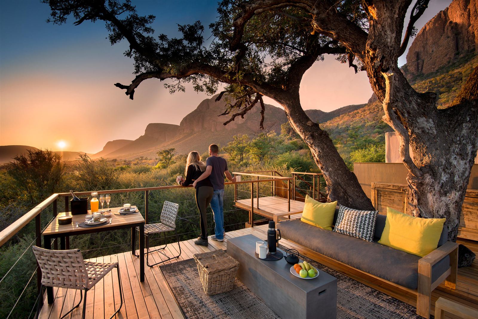 Lodge deck at sunset