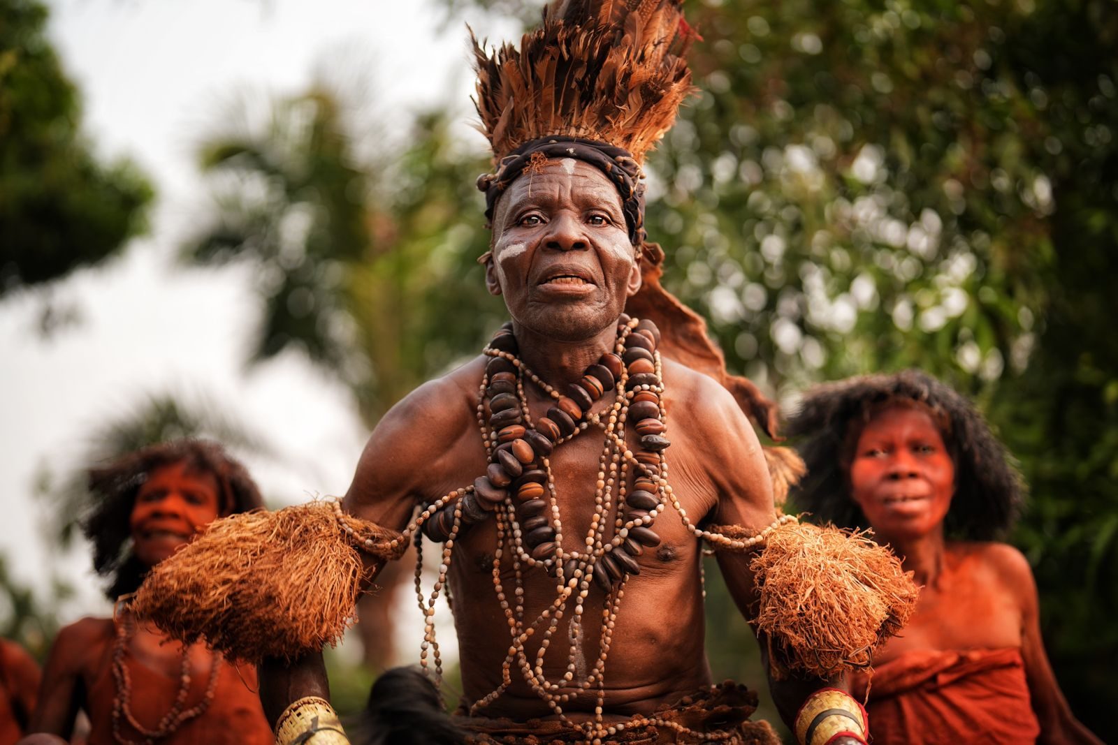 Smiling dancer in feathers