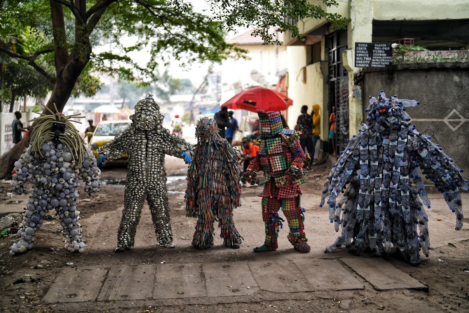 Costumed performers on a city street