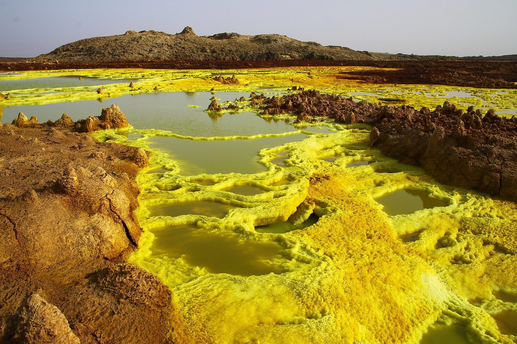 Yellow and green hot springs of Dallol