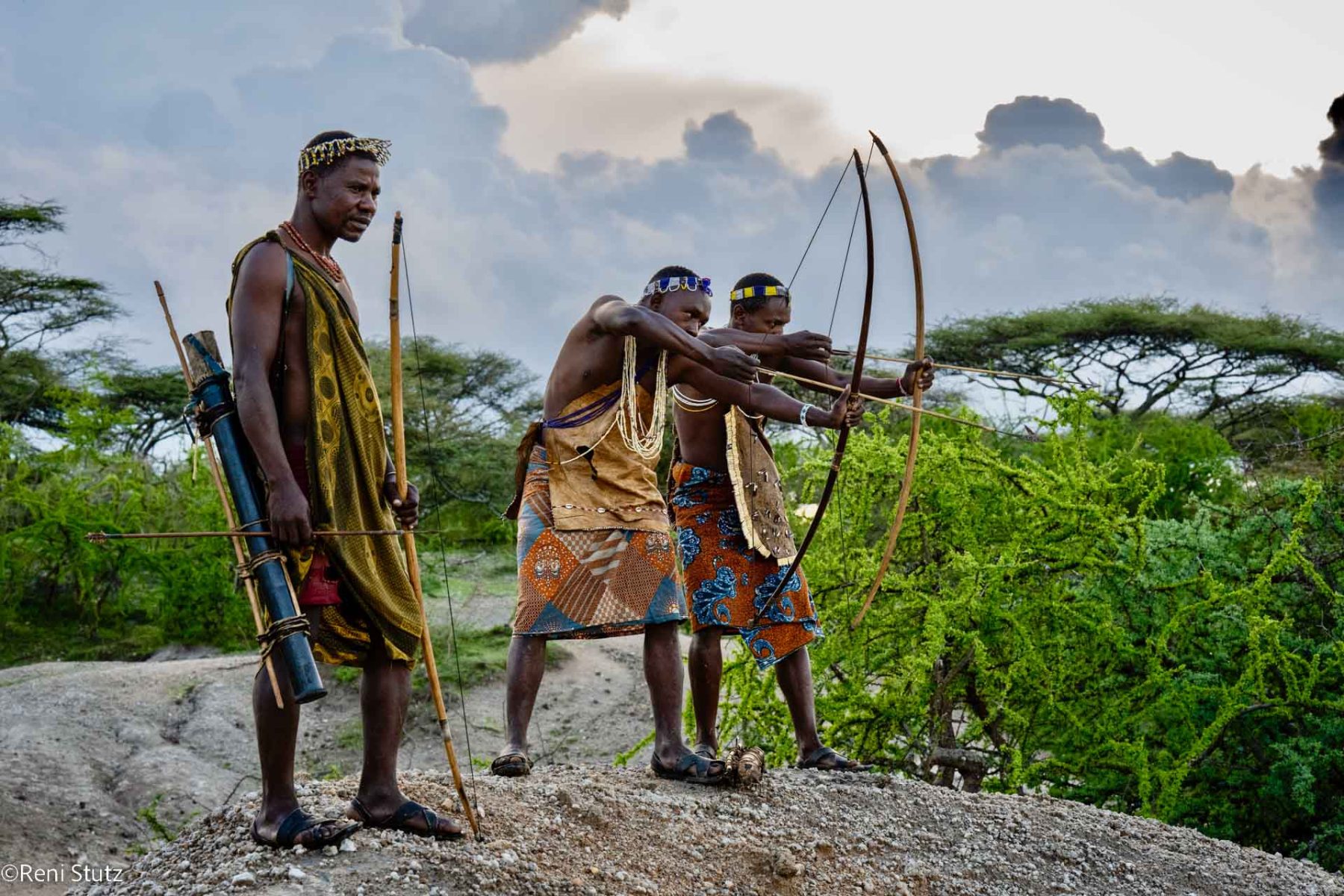 Hadza hunters with bows