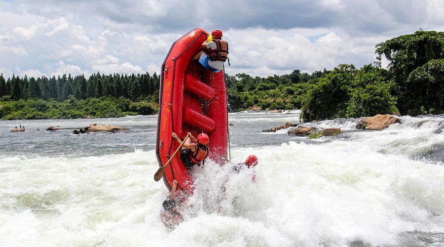 Rafting through white water on the Nile